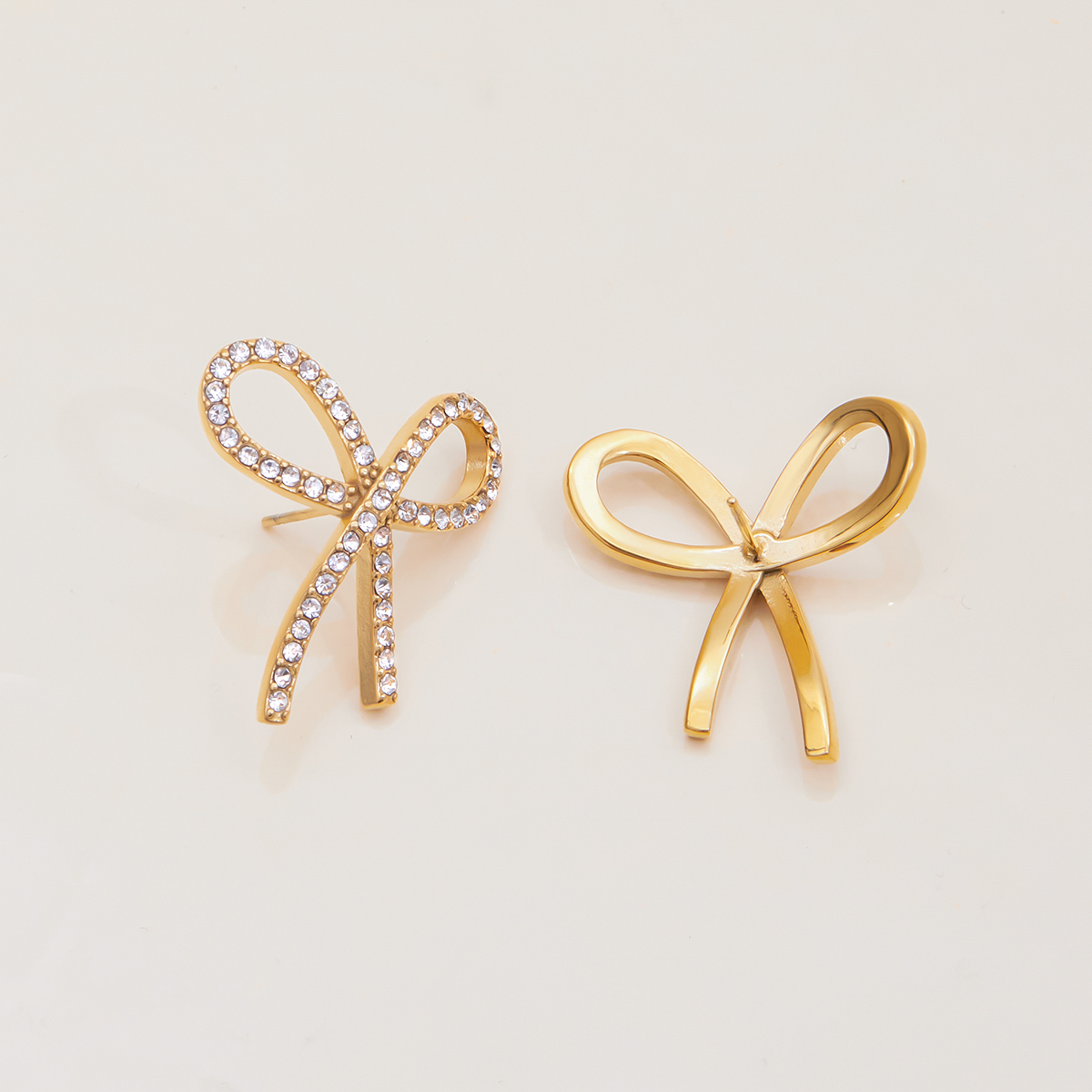 304 Stainless Steel Bow Knot PVD Coated Real Gold Plated Classic Style Waterproof Non Tarnish Earrings Ear Studs