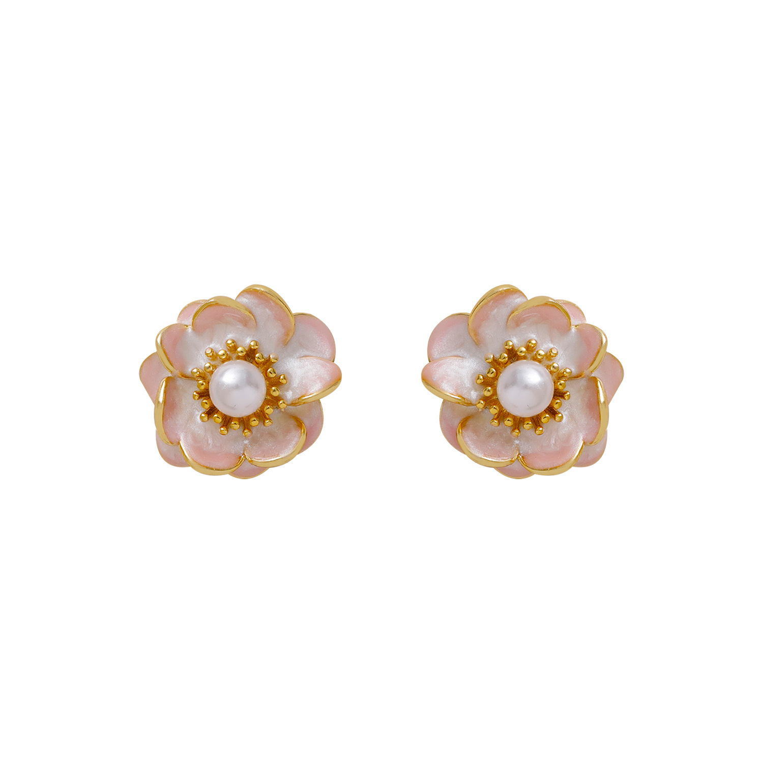 Graceful Pearl Magnolia Flower Stud Earrings For Women Fashion Sweet Fresh Style High-end Design Simple Versatile Minimalist Hoop Earrings