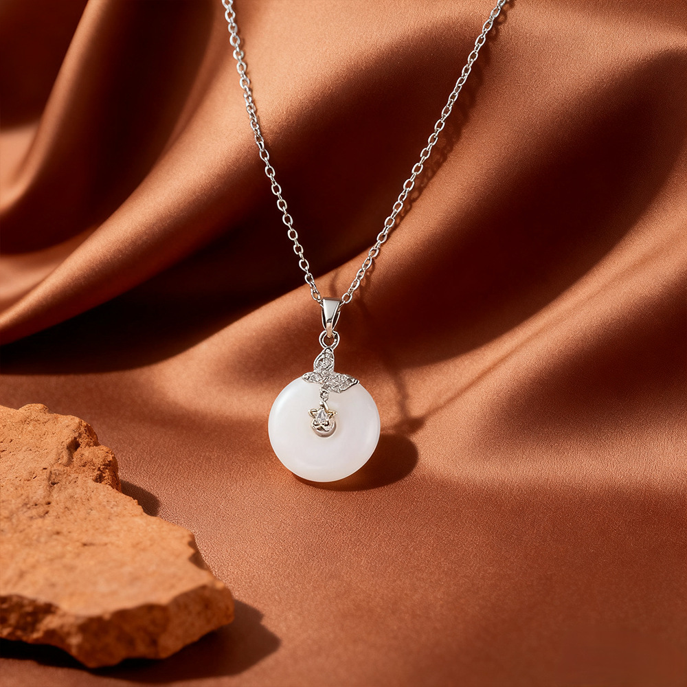 Design Women's Necklace Fu Zun Peace Buckle Imitation Agate Micro Inlay Pendant Clavicle Chain Geometric Copper Material