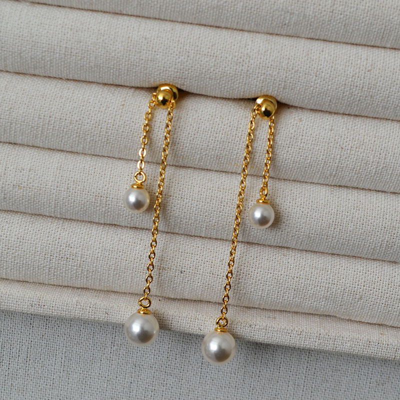 S925 Silver Needle Long Dynamic Pearl Earrings Fashionable Elegant Women's Geometric Patterned Luxury Style Jewelry Accessories