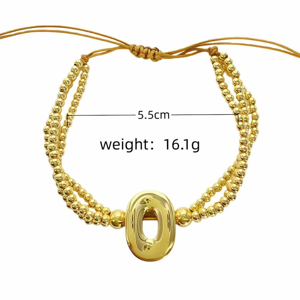 18K Gold Plated Copper English Letter Accessories Handmade Woven Beaded Adjustable Bracelet For Women Universal Electroplated Pure Rope Unisex