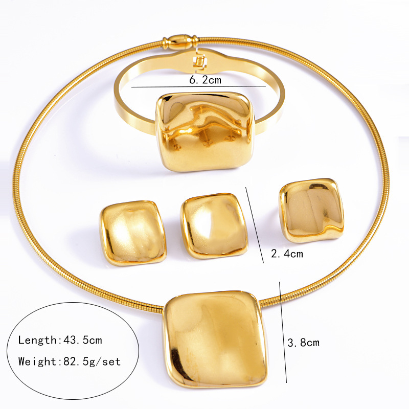 304 Stainless Steel Geometric Electroplated 18K Real Gold Plated Retro Classic Style Waterproof Non Tarnish Plating Jewelry Set