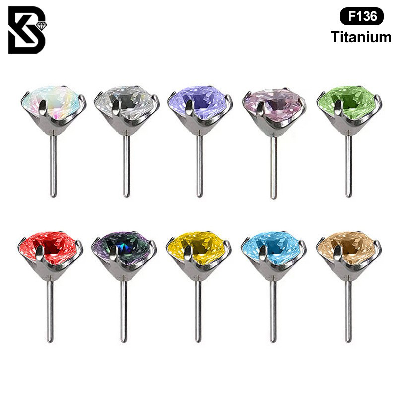 Fashion Titanium Alloy Piercing Needle 5A Zircon Claw Body Piercing Jewelry Lip And Ear Cartilage Stud Unisex Accessories