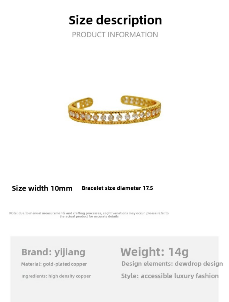 Vintage Full Diamond Dewdrop Bracelet New Chinese Style Gold Open High-end Versatile Copper Bracelet Modern Style Jewelry Accessories