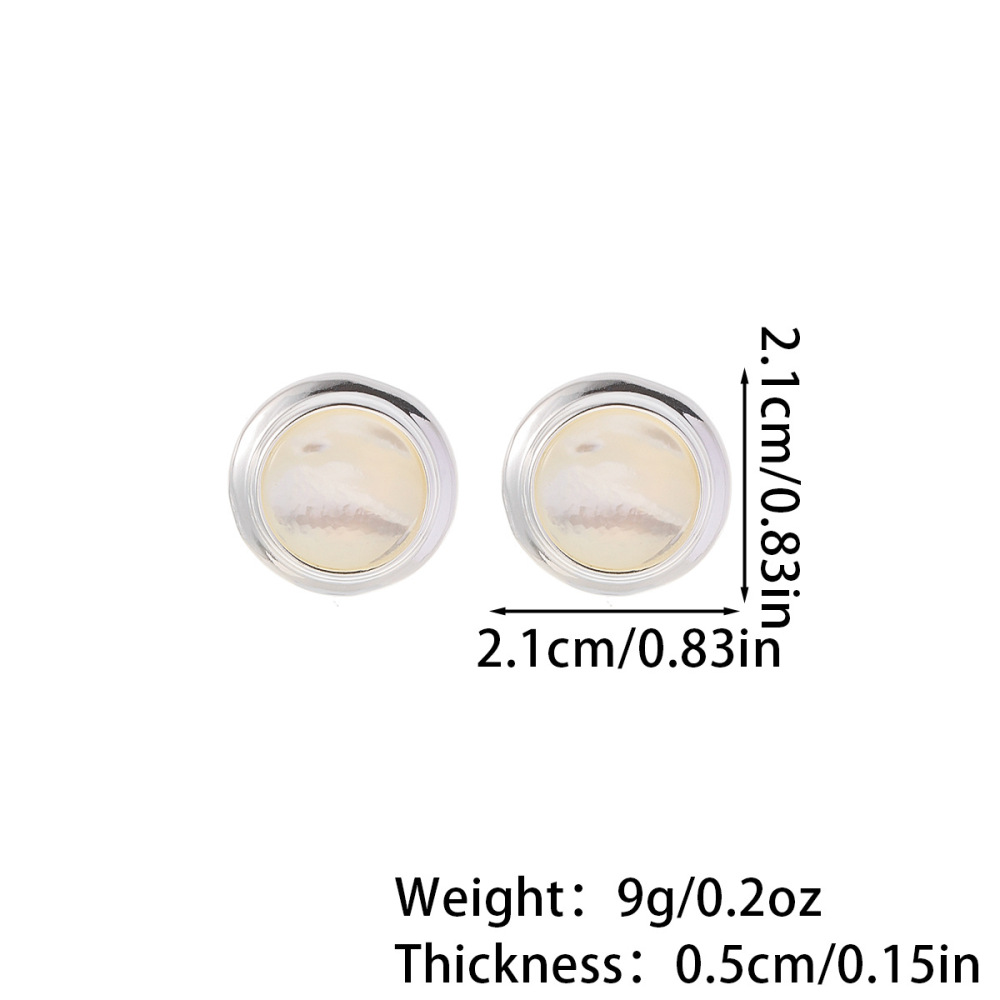 Natural Shell Earrings Round Geometric Design 18K Gold Plated 925 Silver Post Vintage Style Women's Jewelry Accessories