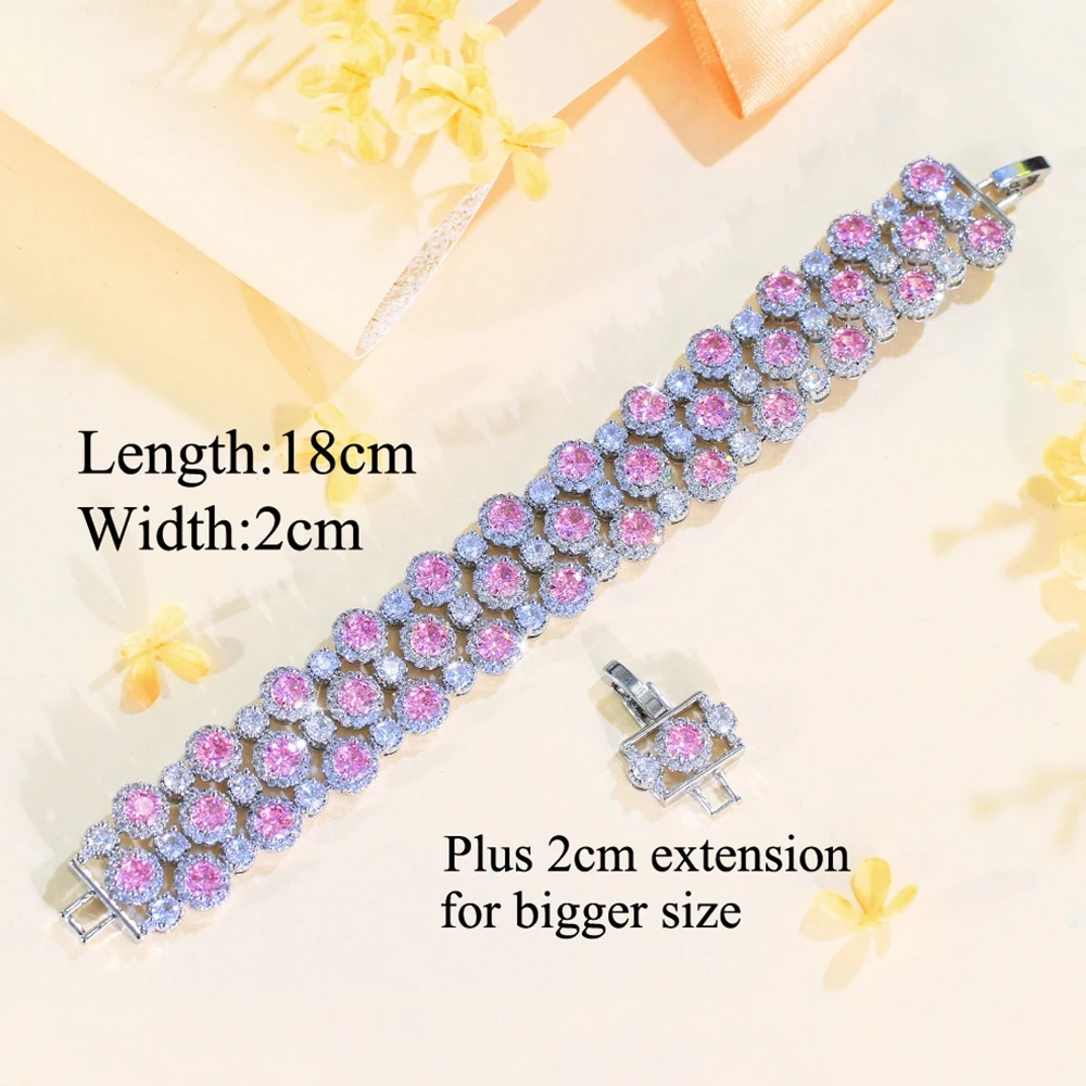 1 Copper Bracelet Luxurious Shiny Red Round Cubic Zirconia Wide Bangle For Women Exquisite Mother's Day Jewelry Holiday Gift