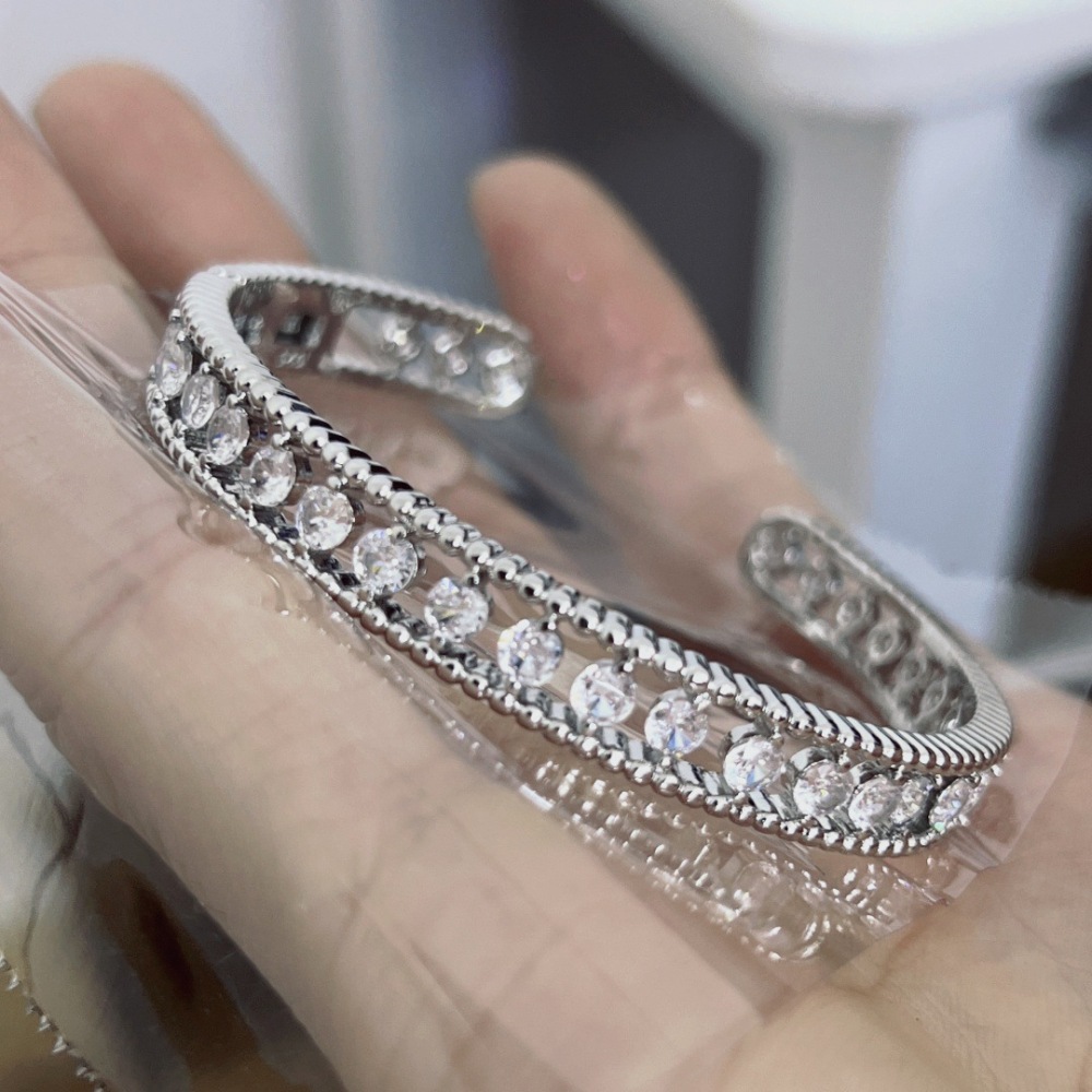 Vintage Full Diamond Dewdrop Bracelet New Chinese Style Gold Open High-end Versatile Copper Bracelet Modern Style Jewelry Accessories