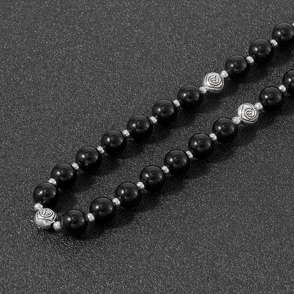 Yiwu Bracelet Wholesale Natural Indian Agate Black Agate Rosary Bracelet Cross Jewelry Handmade Beaded Accessories