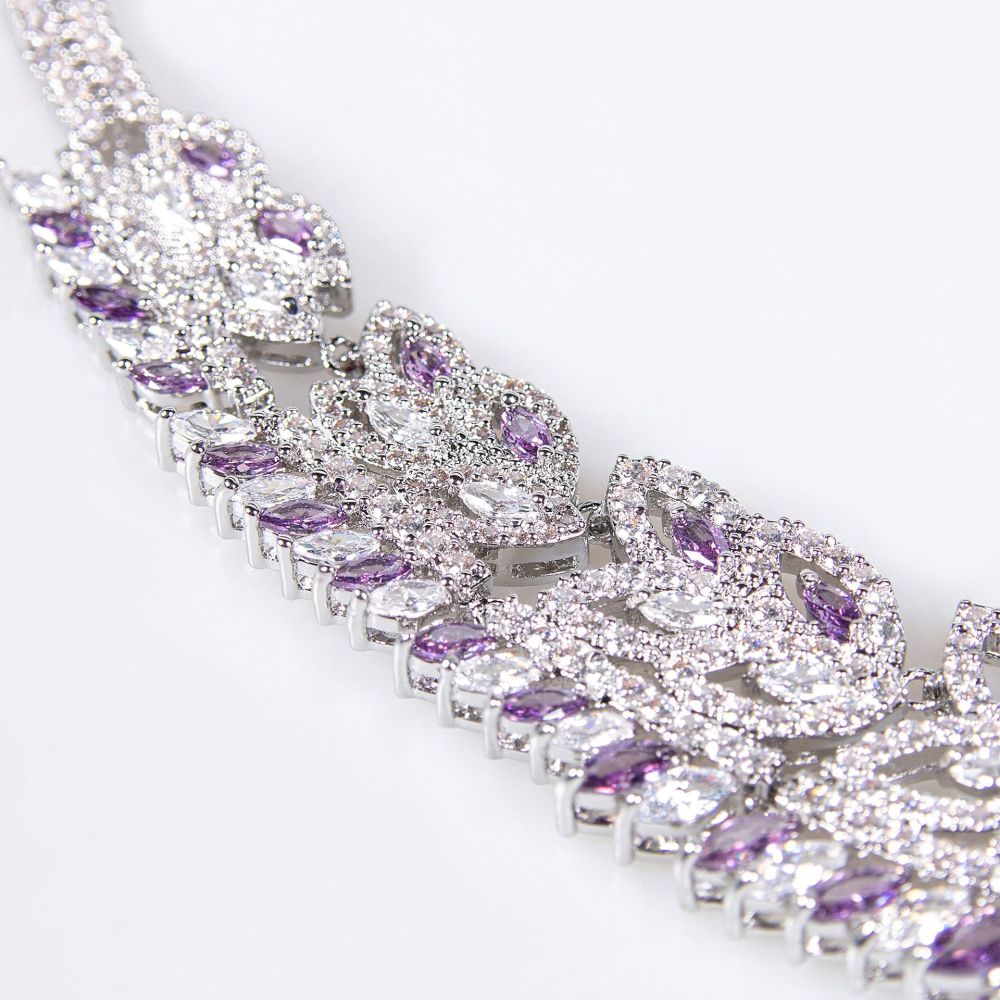 Exaggerated Necklace Set Fashion Jewelry Luxury Zirconium Stone Banquet Dress Accessories Direct Supply Floral Pattern Women