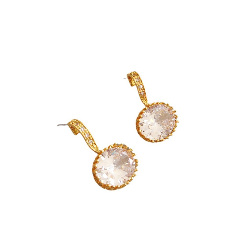 925 Silver Needle Fashionable Earrings Geometric Pattern Simple Style Women's Jewelry Accessories White Match Gemstone Embedded