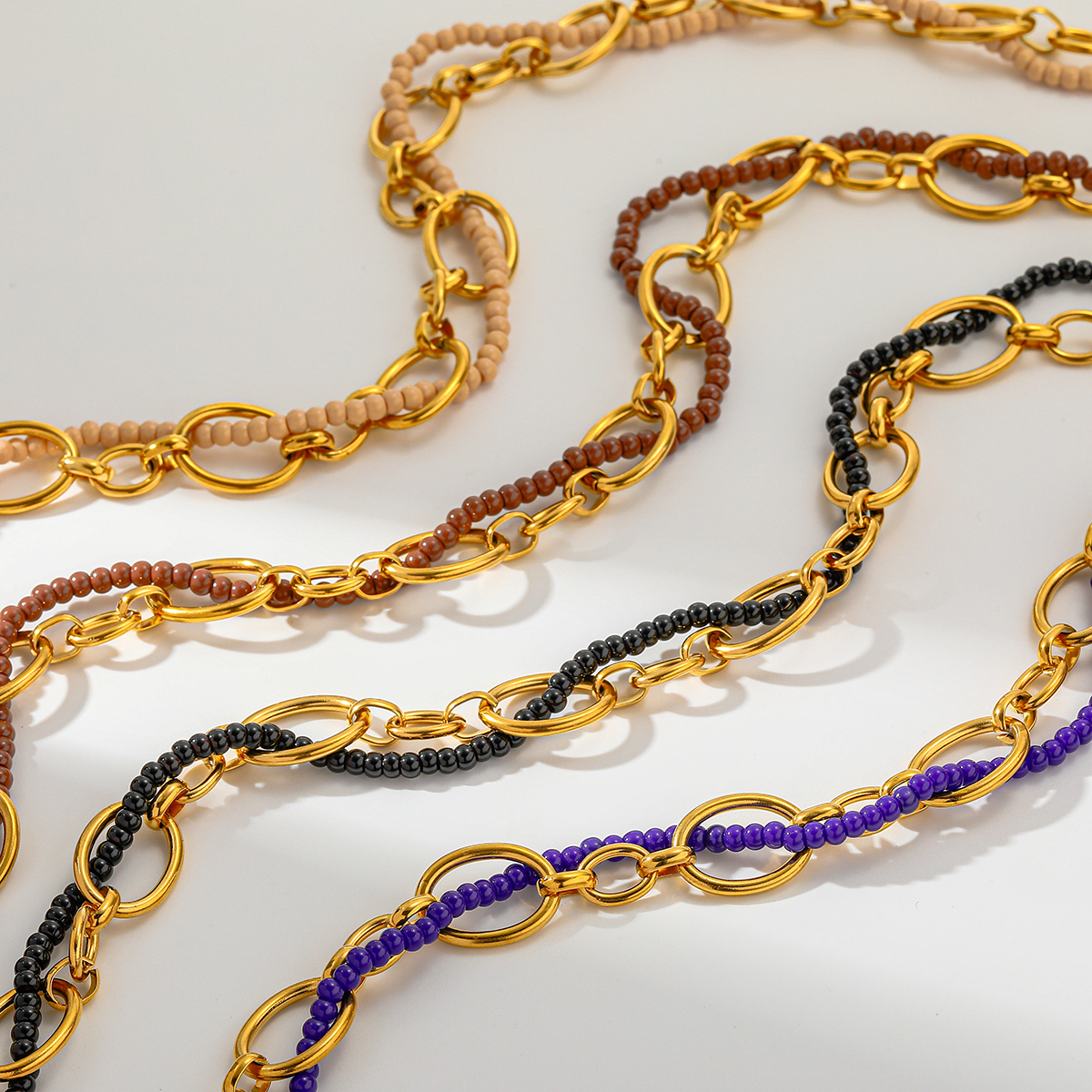 Simple Design 18K Gold Plated Stainless Steel Rice Bead Round Beaded Necklace Casual Romantic Classic Style Lobster Clasp