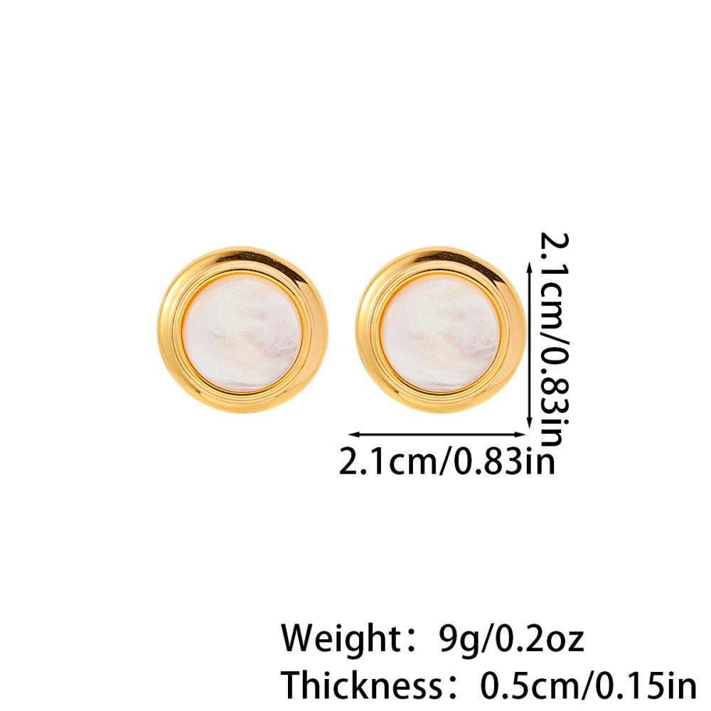 Natural Shell Earrings Round Geometric Design 18K Gold Plated 925 Silver Post Vintage Style Women's Jewelry Accessories