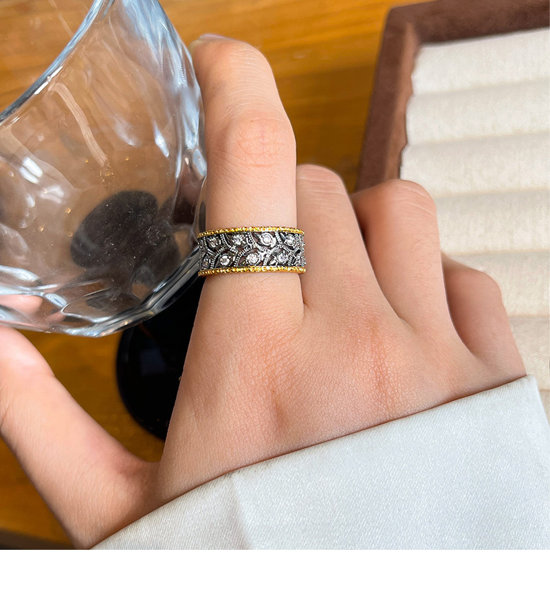 New Chinese Style Tang Pattern Grass Ring Women's Luxury Sensation Diamond Embedded Index Finger Ring French Vintage Band