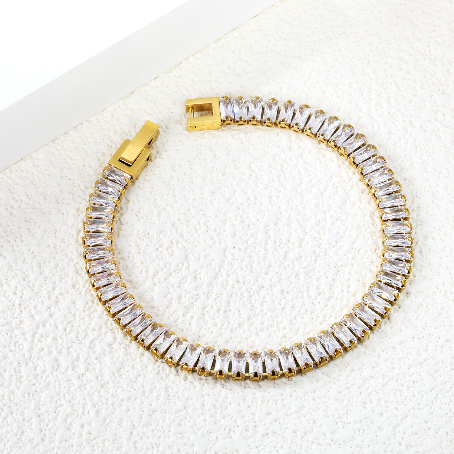 Elegant 304 Stainless Steel Gold-Plated Vacuum Plating (inside The Furnace) 18K Real Gold-Plated Tennis Bracelet Full Diamond Multi-Color Fashion Women's Watch Accessories