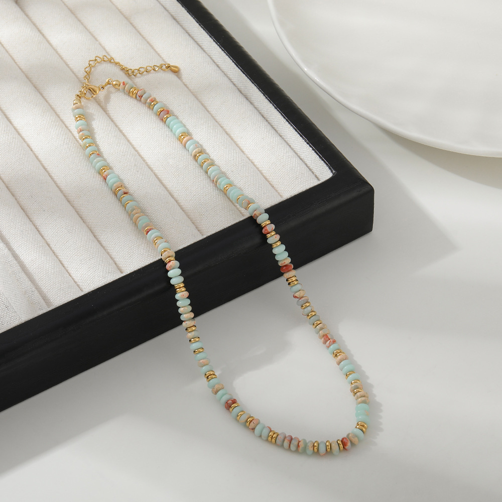 Summer New Style Women's Dopaamine Natural Stone Beaded Necklace Elegant Geometric Pattern Abacus Beads Jewelry Accessories