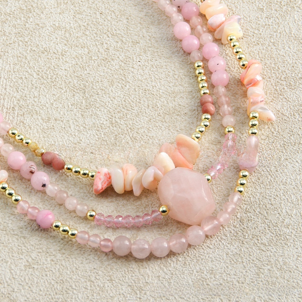 Bohemian Style Multi-layer Natural Stone Glass Bead Necklace Irregular Handmade Geometric Pattern Women's Jewelry Accessories