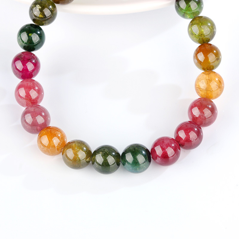 Natural Rainbow Tourmaline Bracelet Brazilian Old Mine Material Gradient Color Handmade Beads Jewelry Unisex Geometric Pattern