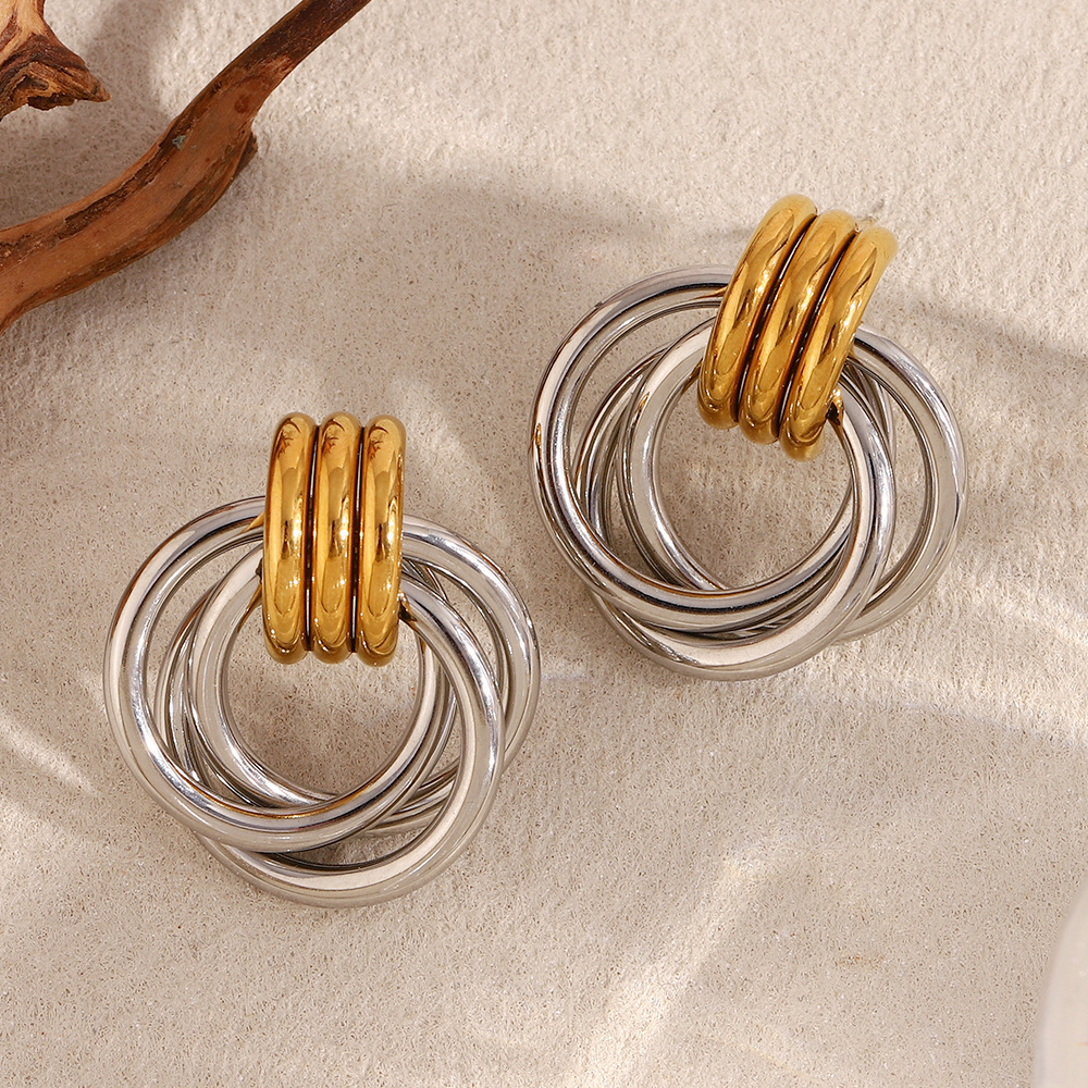 PVD Coated Real Gold Plated Geometric 304 Stainless Steel Modern Style Sweet Waterproof Non Tarnish Ear Studs