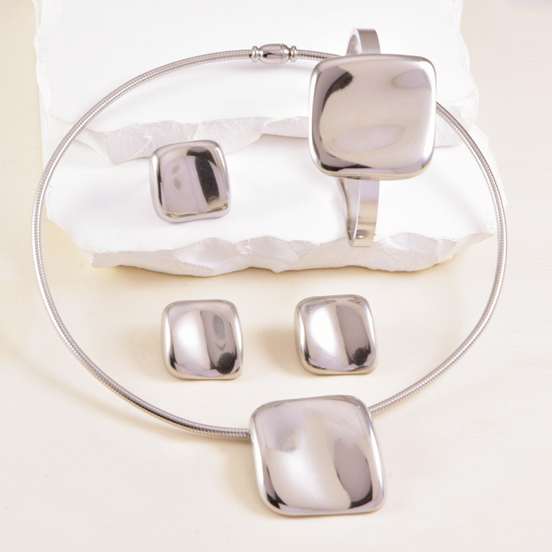304 Stainless Steel Geometric Electroplated 18K Real Gold Plated Retro Classic Style Waterproof Non Tarnish Plating Jewelry Set