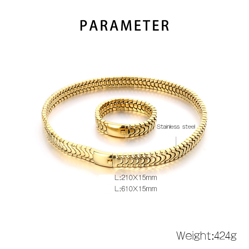 Ion Plating (IP) 18K Gold Plated Geometric 304 Stainless Steel Hip-Hop Waterproof Non Tarnish Jewelry Set