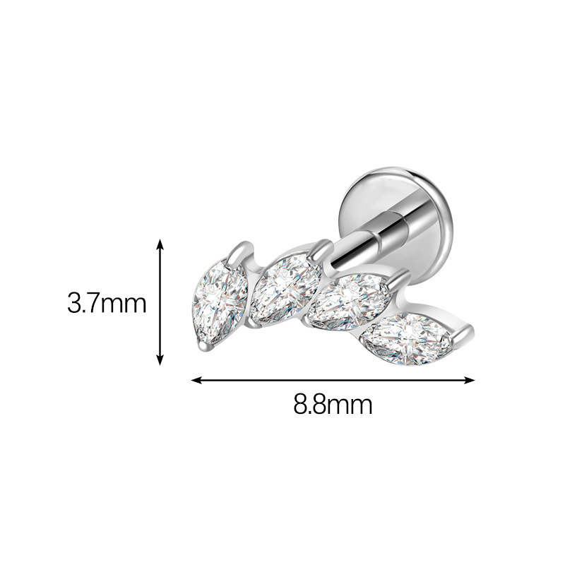 Geometric Pattern Titanium Alloy G23 Ear Studs Bone Studs Inlaid With Horse Eye Zirconia Inner Teeth Lip Studs Popular In Fashion Jewelry