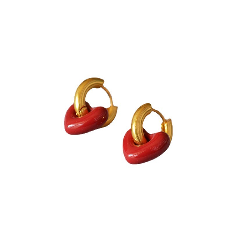 Korean Fashion Retro Red Thick Fat Small Love Handmade Enamel Glaze Personality Niche Temperament U-word Earrings Earrings