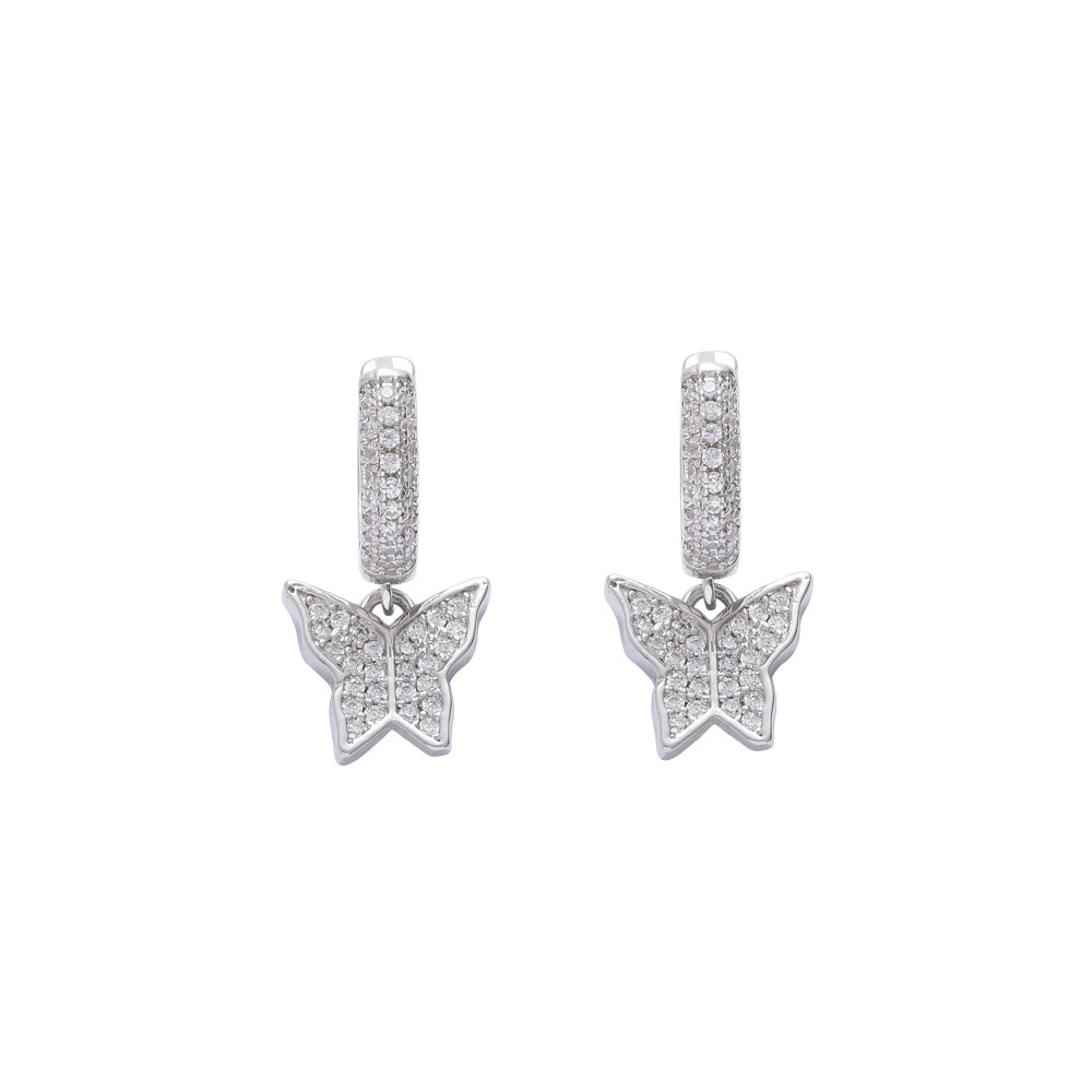 Small Butterfly Stud Earrings Full Of Zircon Copper Inlay  Hip Hop Style Women's Fashion Jewelry Accessories