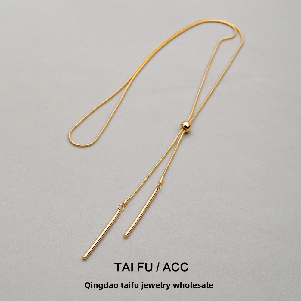 Elegant Snake Bone Chain Necklace Gold Plated Brass Versatile Long Sweater Chain For Women Fashionable OL Style Alloy Jewelry