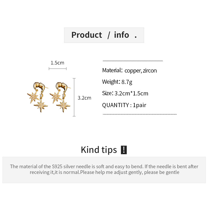 1 Pair Simple Style Classic Style Star Plating Copper Drop Earrings