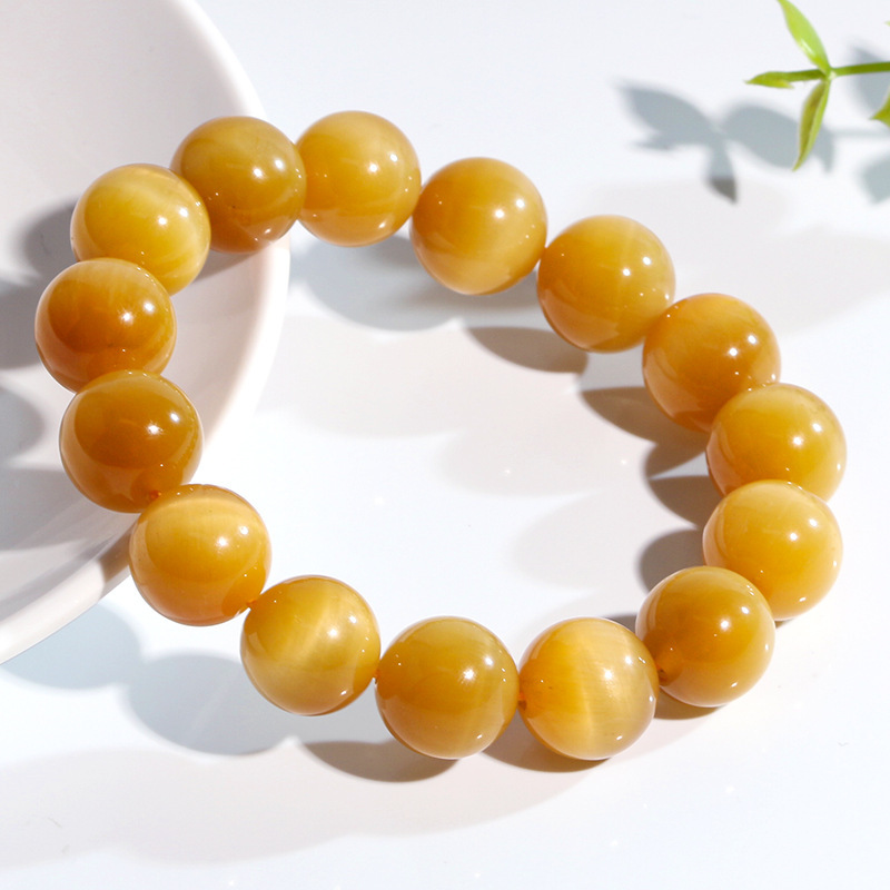 Natural Gold Tiger Eye Stone Bracelet High Quality Cat's Eye Lightning Pattern Round Beads Sea East Gemstone Wooden Chalcedony