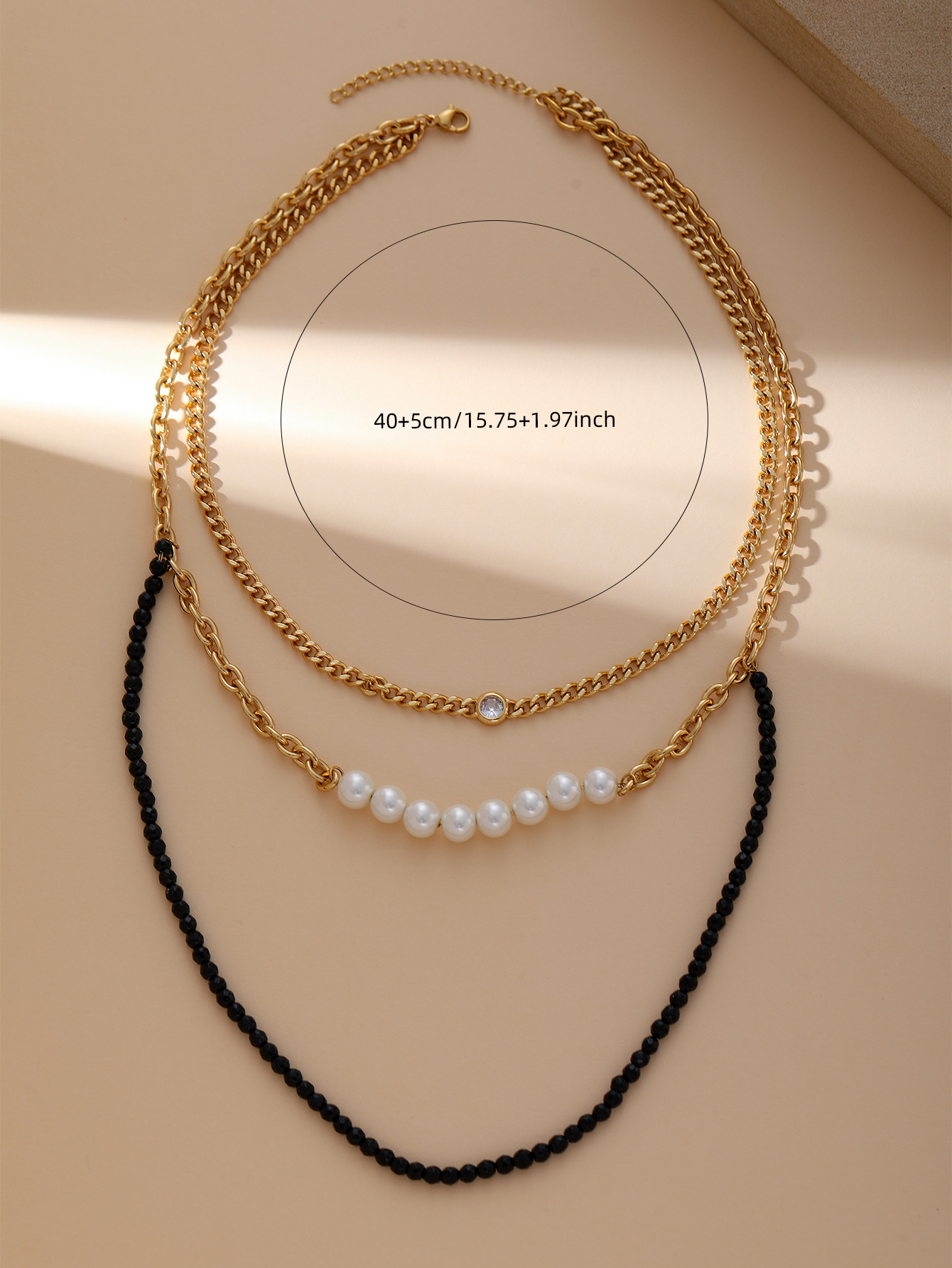 Personalized Design Crystal Imitation Pearl Stitching Titanium Steel Geometric Pattern Women's Necklace Jewelry Accessories