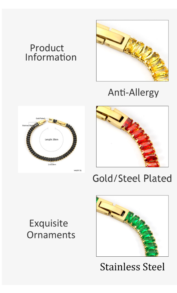 Elegant 304 Stainless Steel Gold-Plated Vacuum Plating (inside The Furnace) 18K Real Gold-Plated Tennis Bracelet Full Diamond Multi-Color Fashion Women's Watch Accessories