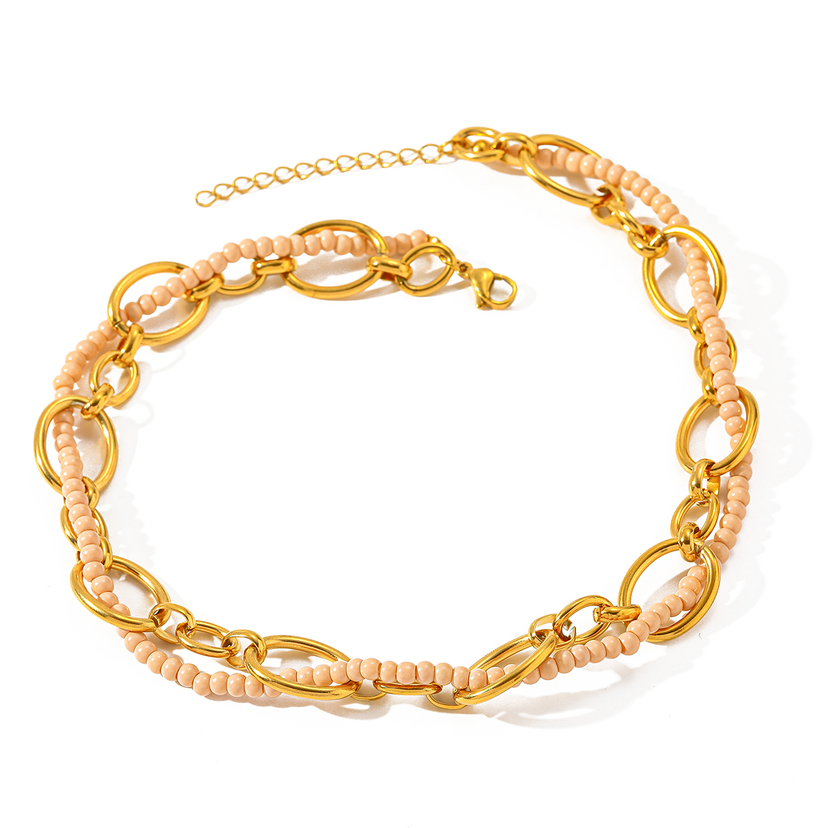 Simple Design 18K Gold Plated Stainless Steel Rice Bead Round Beaded Necklace Casual Romantic Classic Style Lobster Clasp