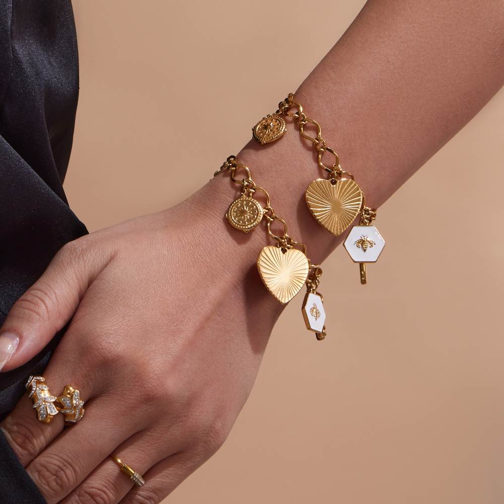 Stainless Steel Heart DIY Multi-Accessories Pendant Necklace Bracelet Heavy Work Personality Exaggeration Jewelry Set