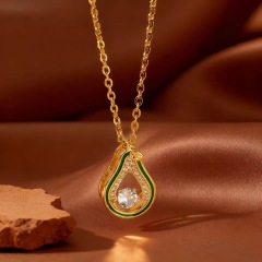 X0884【Copper Pendant】Lively Avocado - Necklace - Gold