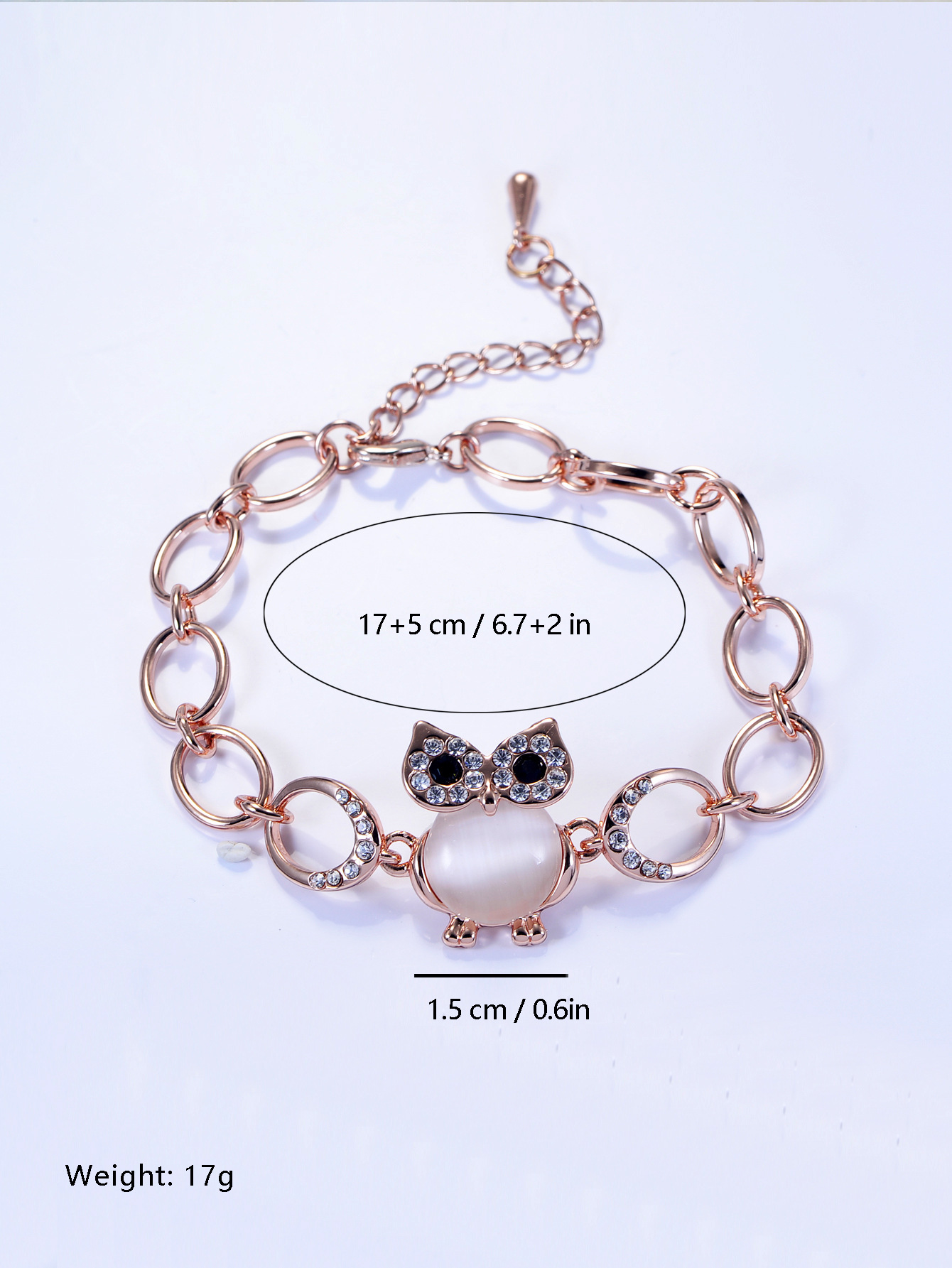 Handmade Rose Gold Cat's Eye Stone Small Animal Cute Moonstone Owl Bracelet Minimalist Style Jewelry For Women Business Occasion