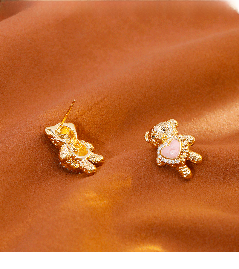 Delicate Bear Design Earrings With Zircon Heart Commuter Sweet Cute Style New Arrival Fashionable Women's Jewelry Accessories