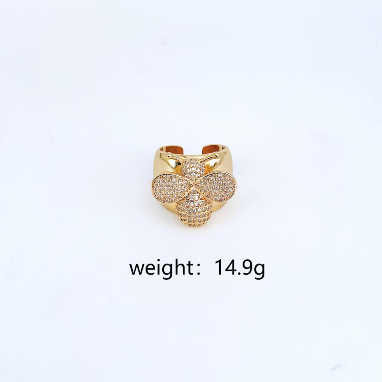 Wholesale Jewelry Elegant Retro Classic Style Bee Copper Zircon Gold Plated Open Rings