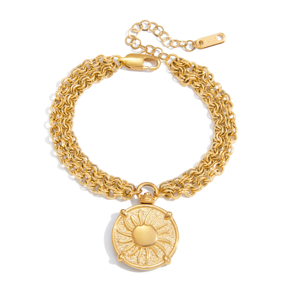 Designer Ladies Classic Style Coin Pendant Stainless Steel Gold And Silver Double Chain Bracelet 18K Gold Plated 18+5cm