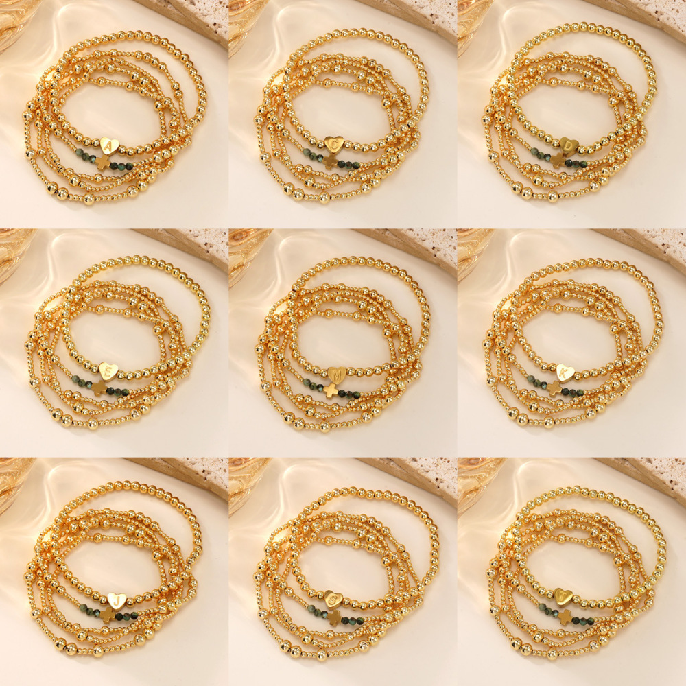 Luxurious Golden Heart Letter African Copper Beads Bracelet Set Of Five Facet Cut Loose Women's Fashion Jewelry Accessories