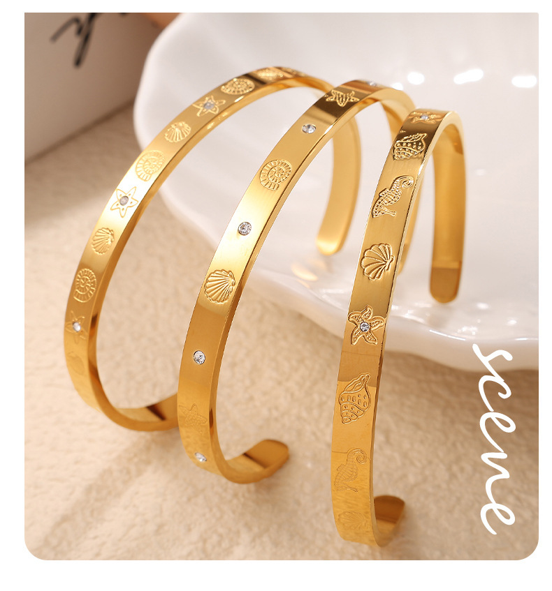 Conch Shell Ocean Animal Star Moon Inlaid With Diamonds 304 Stainless Steel 18K Gold Plated Vacuum Electroplating (Furnace) Women's Bracelet