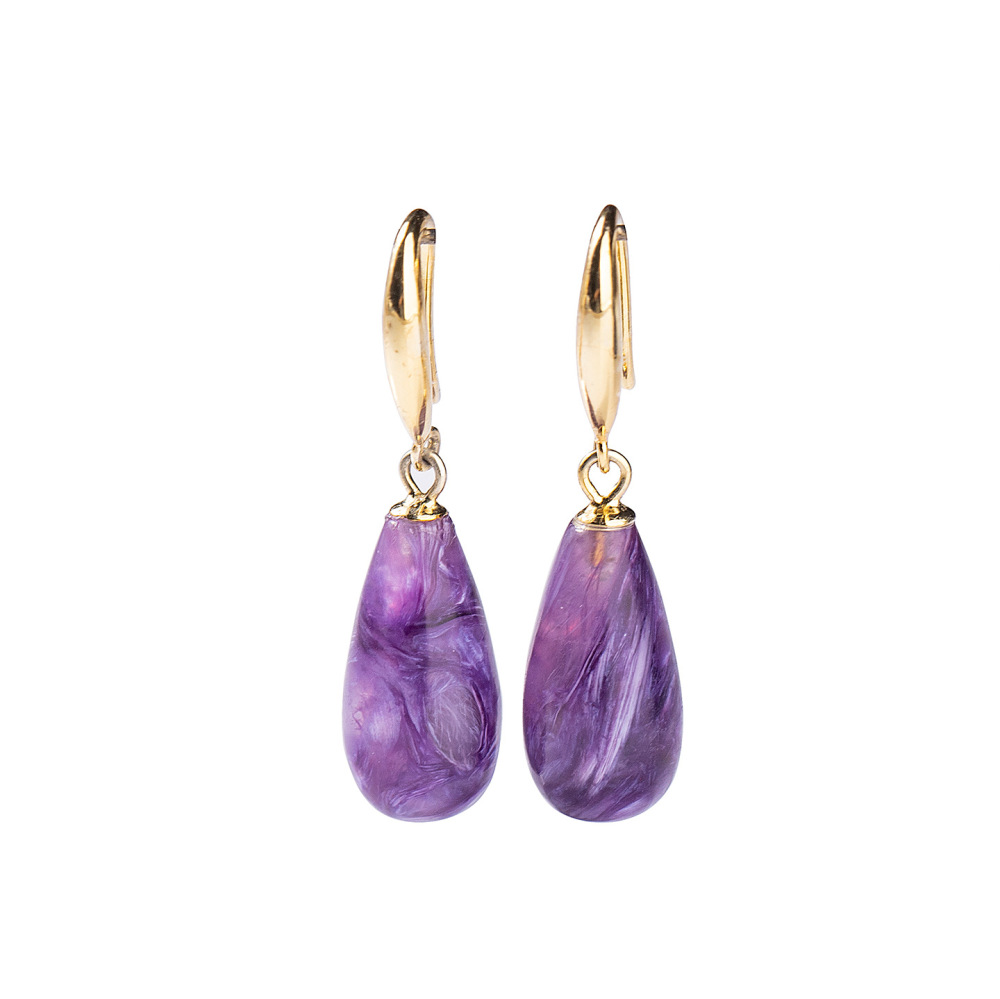 Natural Russian Purple Dragon Crystal Waterdrop Earrings 925 Silver Hook Simple Fashion Women's Style Jewelry Accessories