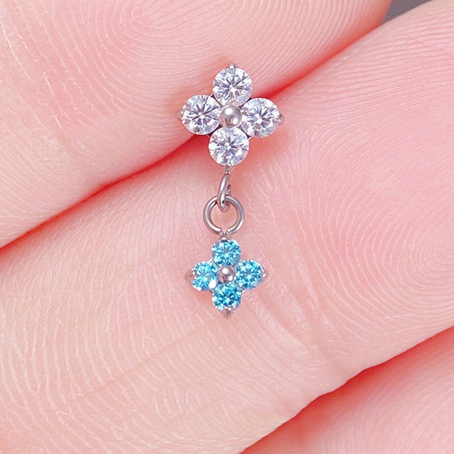 Titanium Earrings With Floral Pendant Internal Thread 0.9mm Soft Cartilage Needle Body Piercing Jewelry Accessories