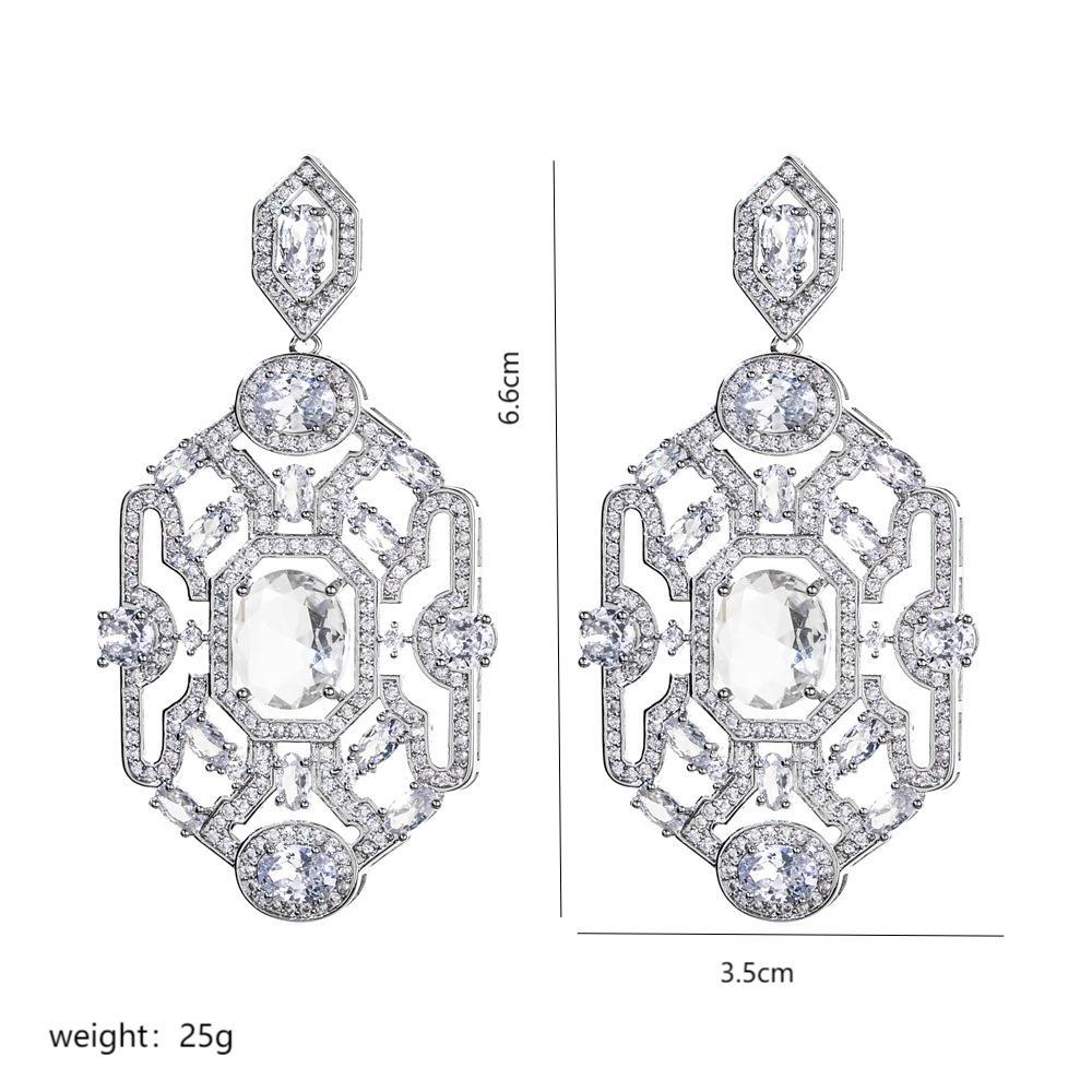 1 Pair Elegant Classical Exaggerated Geometric Polishing Inlay Copper Zircon Copper Earrings