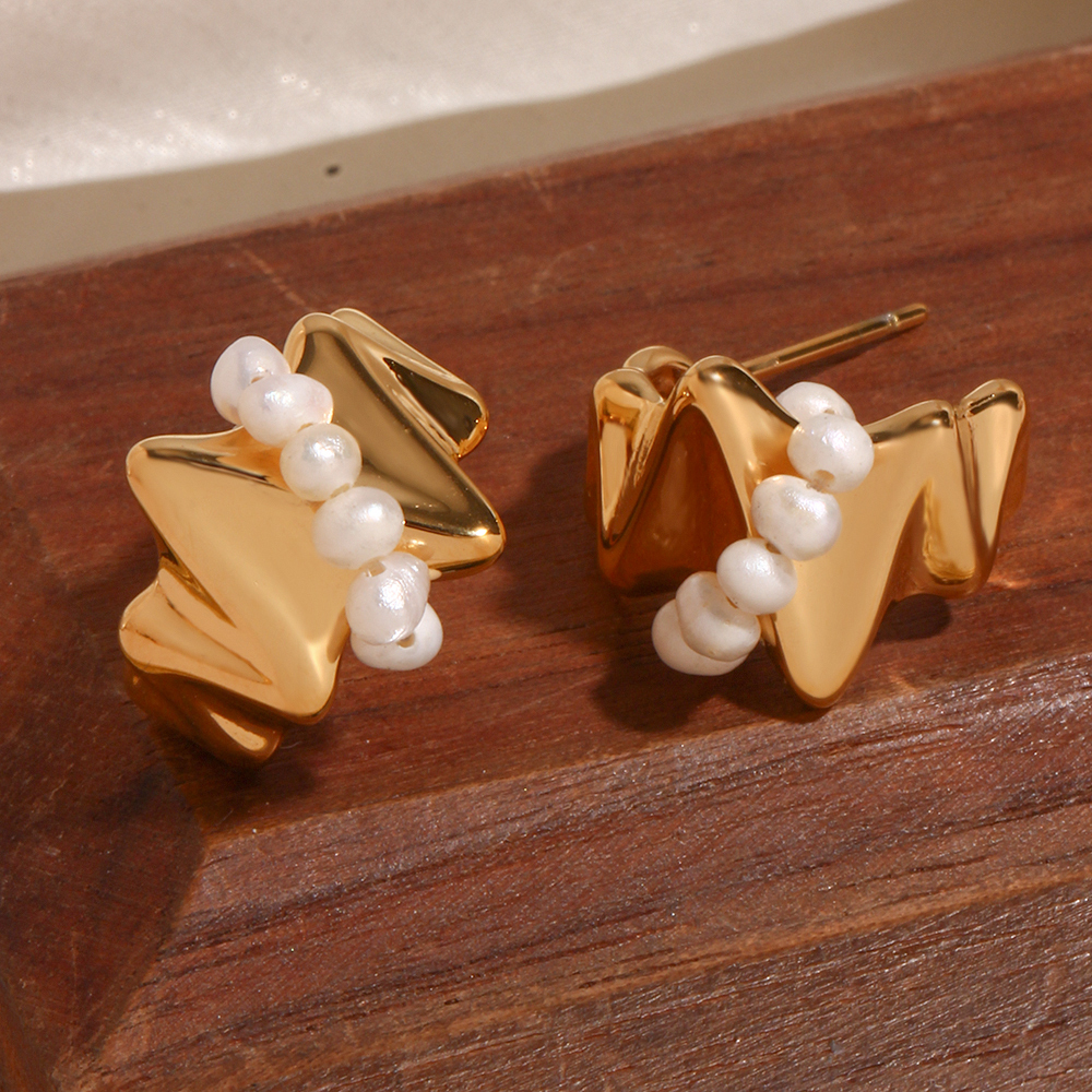 304 Stainless Steel Irregular PVD Coated Stone-Free 18K Gold Plated Real Gold Plated 18K Gold Vintage Style Simple Style Classic Style Waterproof Non Tarnish Plating White Gold Ear Studs