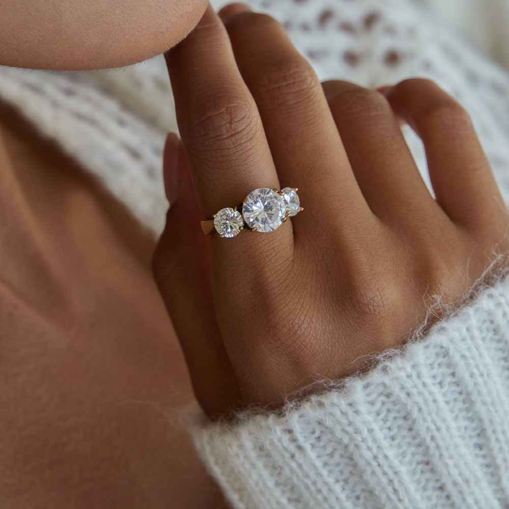 Women's Classic Style 18K Gold Stainless Steel + Zircon White Water Drop Zircon Ring Size 7