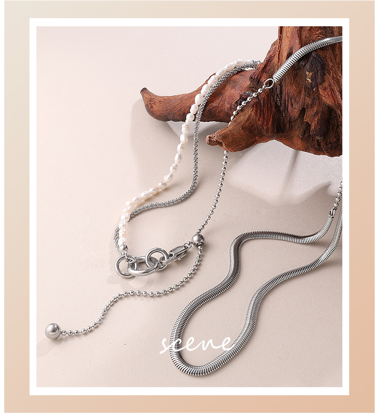 French Retro INS Style Freshwater Pearl Double Layer Necklace Stainless Steel Niche Design High-end Clavicle Chain For Women