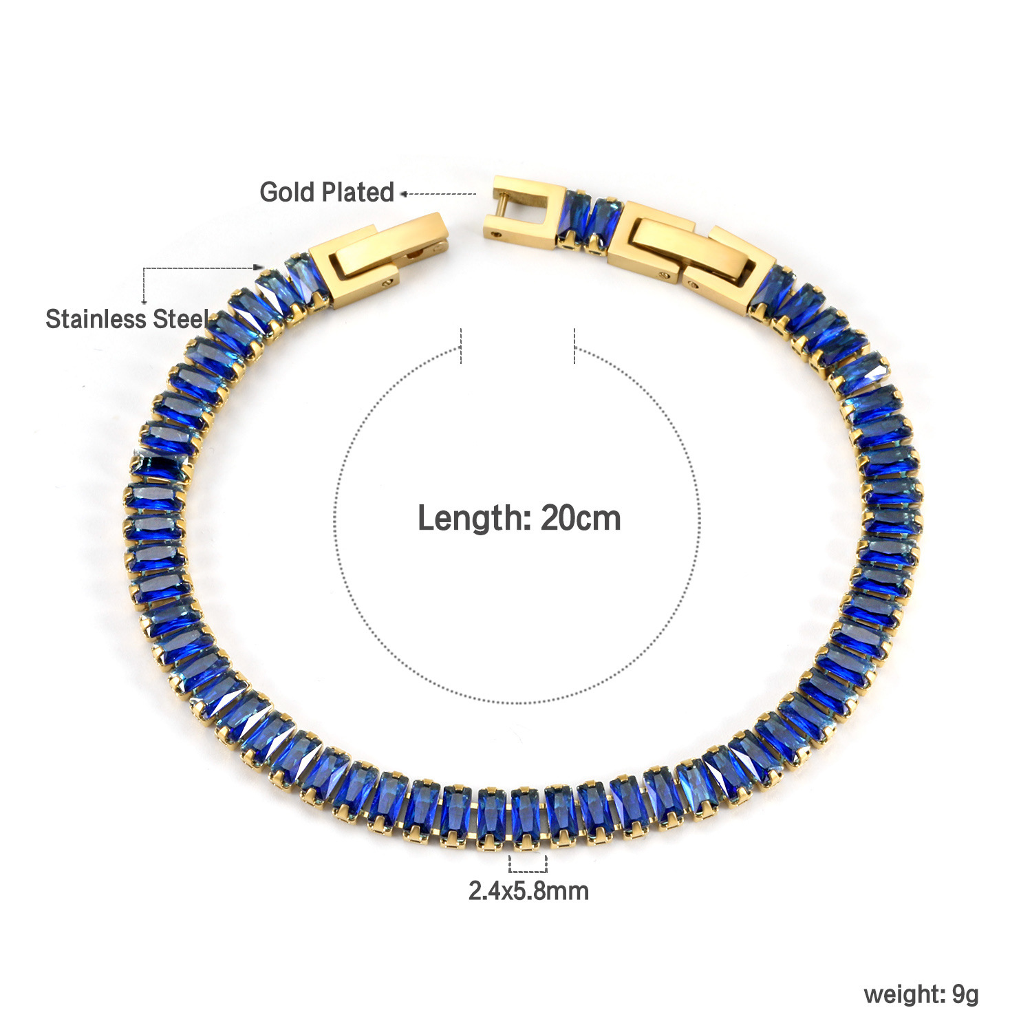 Elegant 304 Stainless Steel Gold-Plated Vacuum Plating (inside The Furnace) 18K Real Gold-Plated Tennis Bracelet Full Diamond Multi-Color Fashion Women's Watch Accessories