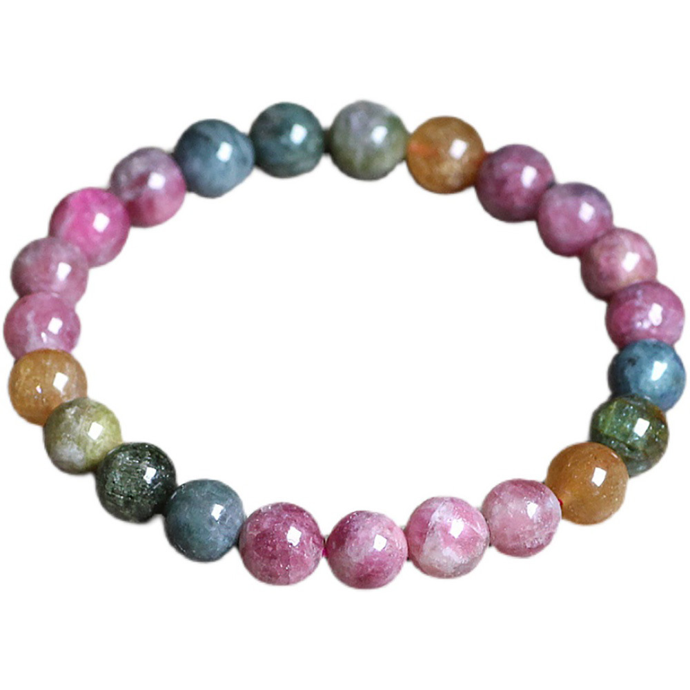 Natural Rainbow Tourmaline Bracelet Brazilian Old Mine Material Gradient Color Handmade Beads Jewelry Unisex Geometric Pattern