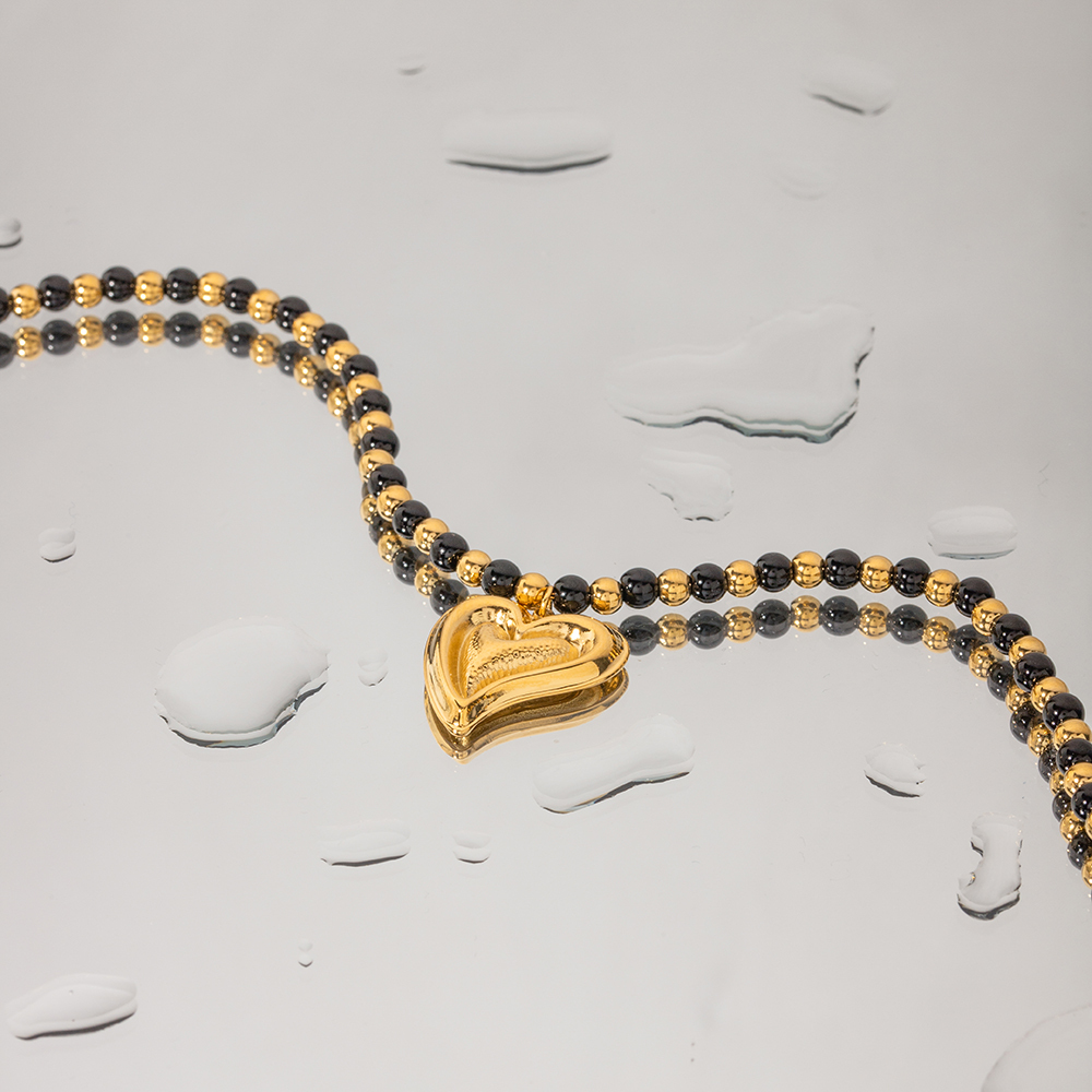 Wholesale Jewelry Classic Style Commute Heart Shape Stainless Steel Beaded Plating Pendant Necklace